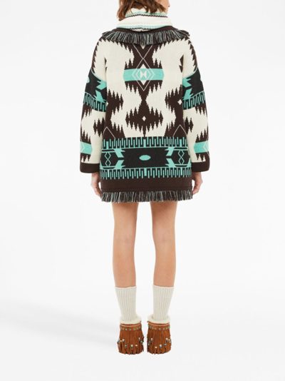 Alanui Icon Jacquard Fringe Belted Cashmere Cardigan In Black