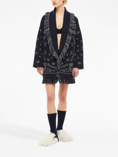 Alanui Bandana Jacquard Cashmere Cardigan In Blue
