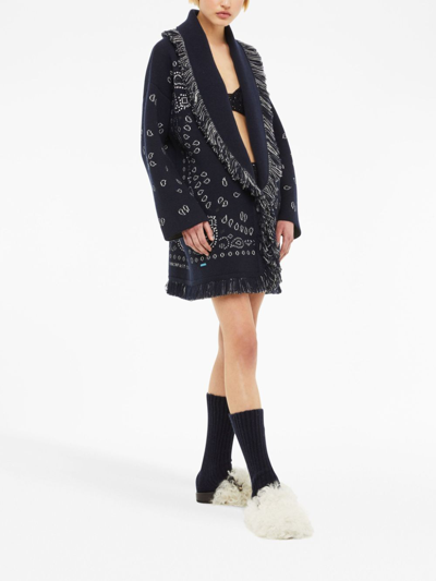 Alanui Bandana Jacquard Cashmere Cardigan In Blue