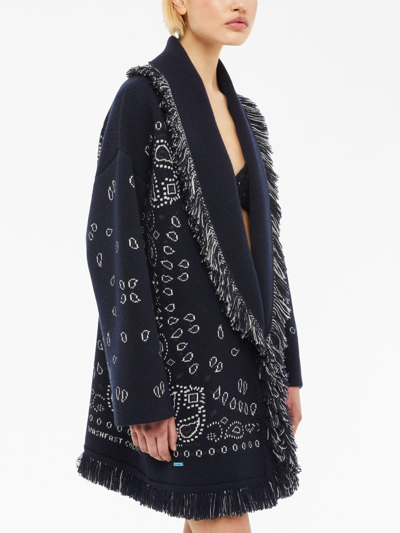 Shop Alanui Bandana Jacquard Cashmere Cardigan In Blue