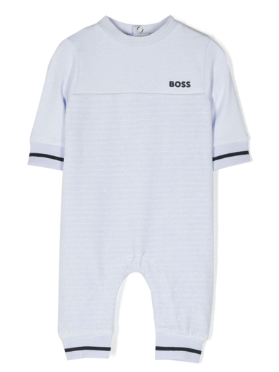 Shop Bosswear Striped Velvet-detail Body In Blue