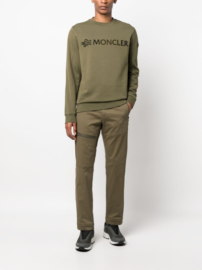 Shop Moncler Logo-print Cotton Sweatshirt In Green