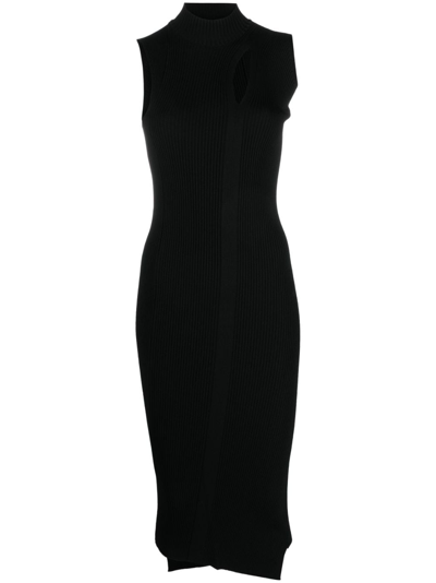 Shop Versace Slashed Roll-neck Midi Dress In Black