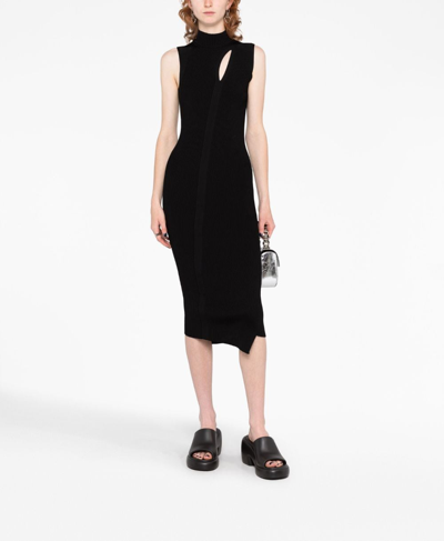 Versace Slash Cut-out Turtleneck Midi Dress In Black