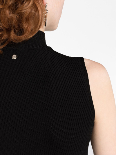 Versace Slash Cut-out Turtleneck Midi Dress In Black