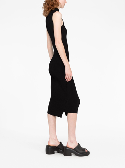 Versace Slash Cut-out Turtleneck Midi Dress In Black