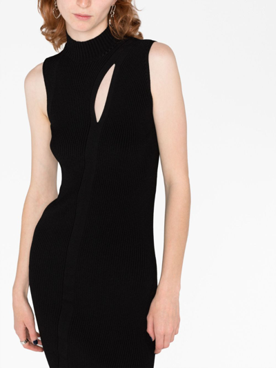 Shop Versace Slashed Roll-neck Midi Dress In Black