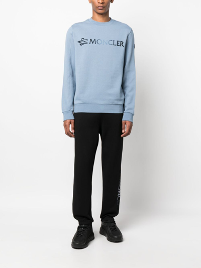Shop Moncler Logo-print Cotton Sweatshirt In Blue