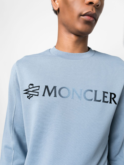 Shop Moncler Logo-print Cotton Sweatshirt In Blue
