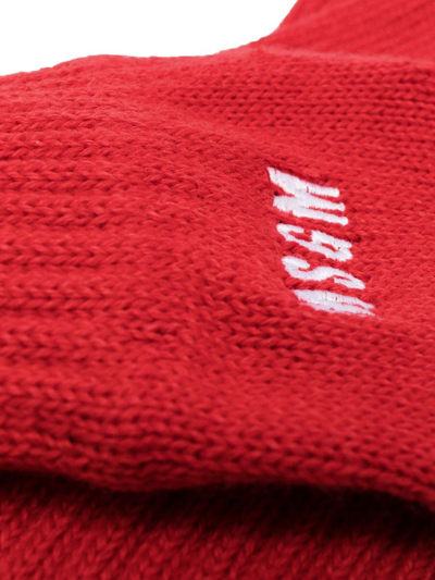 Msgm Logo-embroidered Knitted Gloves In Red