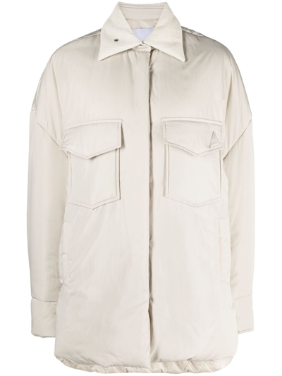 Attico Cotton Corduroy-trimmed Padded Shell Jacket In Neutrals