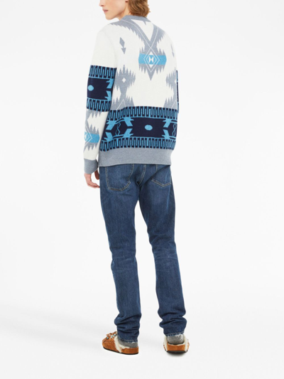 Shop Alanui Icon Jacquard Geometric-pattern Sweater In Grey