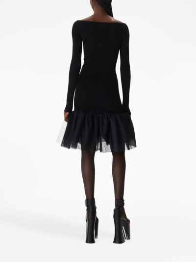 Nina Ricci Sweetheart Wool Tulle Hem Midi Dress In Black