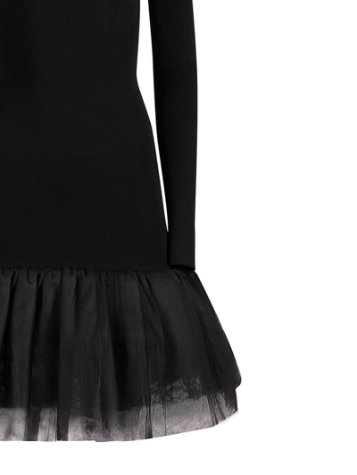 Nina Ricci Sweetheart Wool Tulle Hem Midi Dress In Black