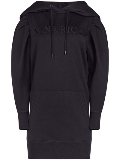 Shop Nina Ricci Logo-embroidered Hooded Dress In Black