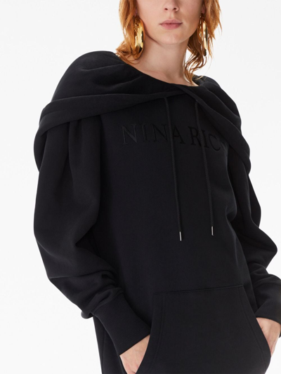 Shop Nina Ricci Logo-embroidered Hooded Dress In Black
