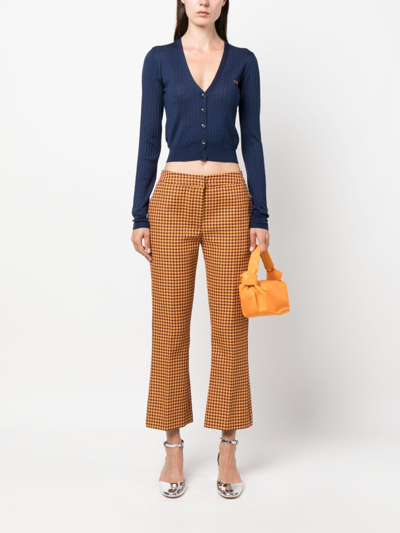 Shop Marni Houndstooth Cropped Trousers In Orange