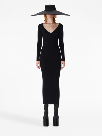 Shop Nina Ricci V-neck Long-sleeve Dress In Black