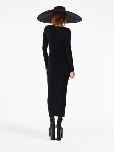 Shop Nina Ricci V-neck Long-sleeve Dress In Black