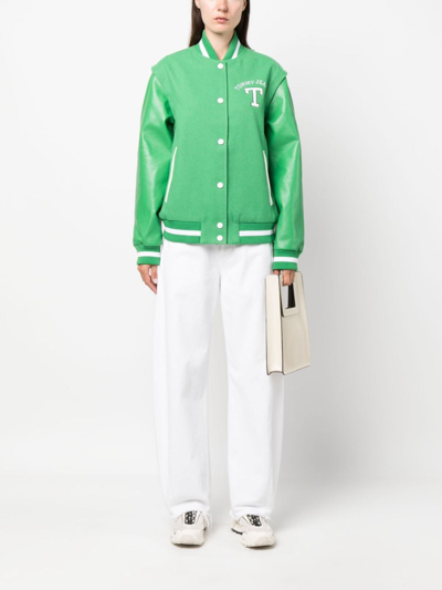 Shop Tommy Jeans Logo-embroidered Bomber Jacket In Green