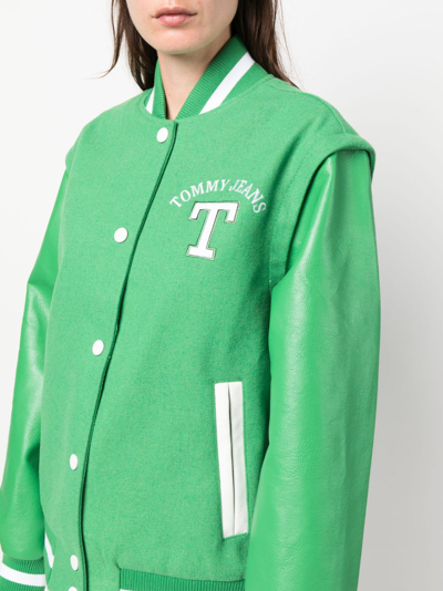 Shop Tommy Jeans Logo-embroidered Bomber Jacket In Green