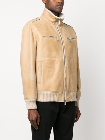 Brunello Cucinelli Long-sleeve Leather Jacket In Neutrals