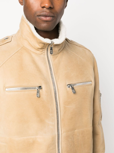 Brunello Cucinelli Long-sleeve Leather Jacket In Neutrals