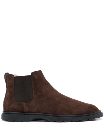 Shop Tod's Tronchetto Suede Boots In Brown