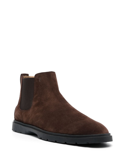 Shop Tod's Tronchetto Suede Boots In Brown