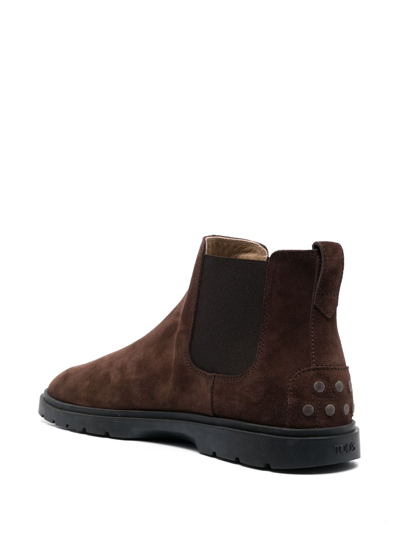 Shop Tod's Tronchetto Suede Boots In Brown