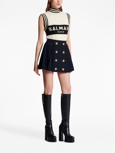 Balmain Button-detail Pleated Miniskirt In Black