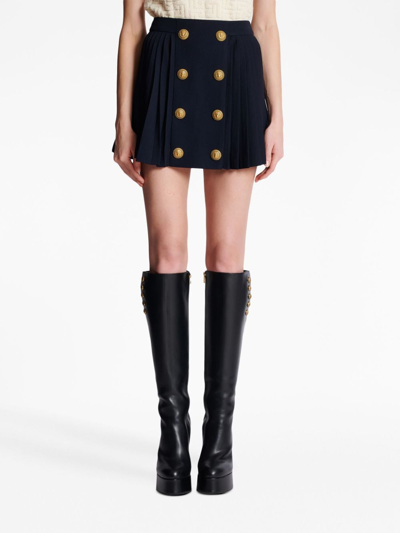 Shop Balmain Button-detail Pleated Miniskirt In Black