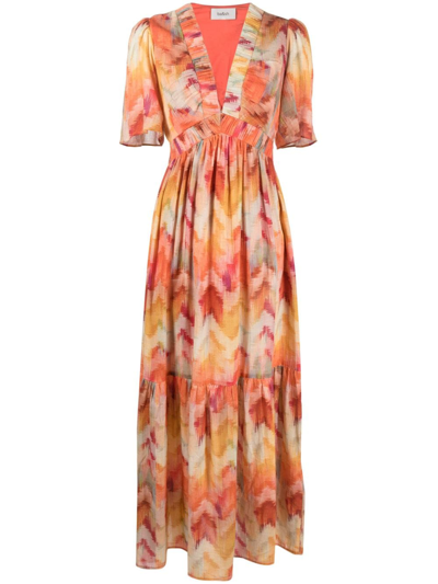 Shop Ba&sh Cut-out Detail Long Flared Dress In Orange