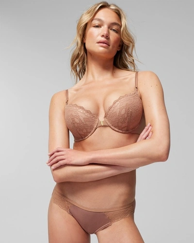 Shop Soma Women's Embraceable Front Close Push-up Bra With Lace In Brown Size 38b |