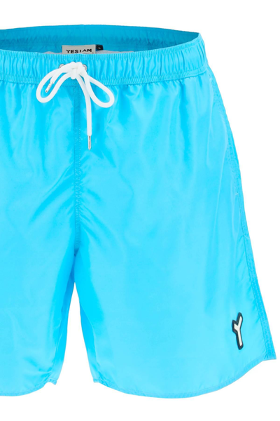Shop Yesiam Drawstring Swim Trunks In Light Blue