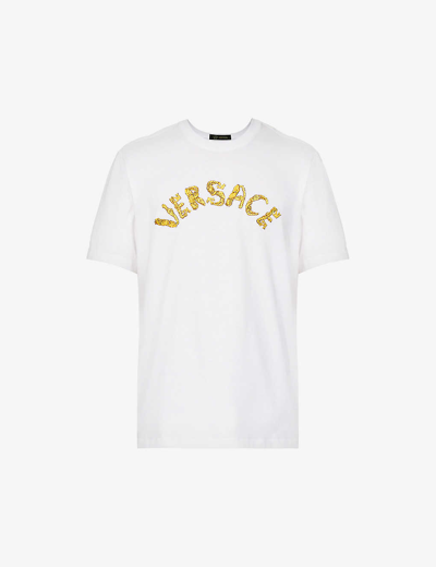 Shop Versace Men's Optical White Logo-embellished Regular-fit Cotton-jersey T-shirt