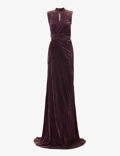 Shop Rick Owens Womens Amethyst Wrap-over Velvet-texture Woven Gown