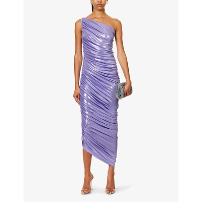 Shop Norma Kamali Women's Lilac Diana Ruched Stretch-woven Maxi Dress