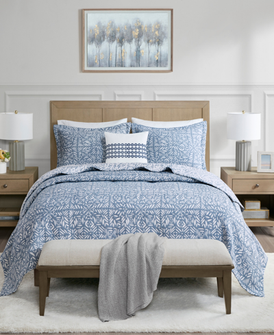 Shop Madison Park Signature Harmony Oversized Reversible Matelasse 4 Piece Coverlet Set, King/california King In Blue