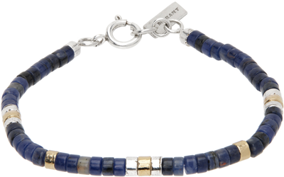 Shop Isabel Marant Navy Beaded Bracelet In Faded Blue / Silver