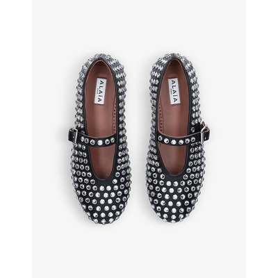 Alaïa Embellished Leather Ballet Flats In Black