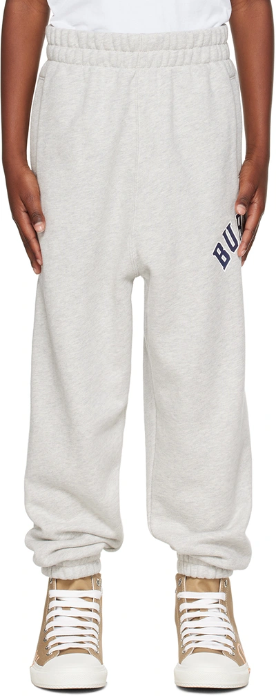 Shop Burberry Kids Gray College Graphic Sweatpants In Deep Dove Grey Mel