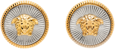 Shop Versace Gold & Silver Medusa Earrings In 4j080 Gold/pall