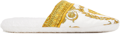 Shop Versace White Baroque Slippers In Z7010 Bianco-oro