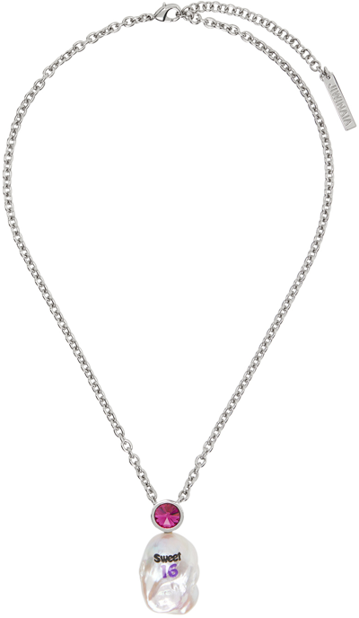 Shop Jiwinaia Ssense Exclusive Kids Silver 'sweet 16' Necklace In Silver Pink