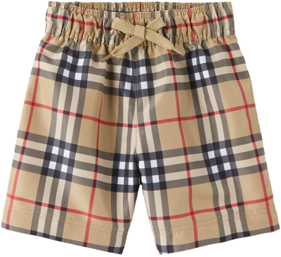 Shop Burberry Baby Beige Check Swim Shorts In Archive Beige Ip Chk