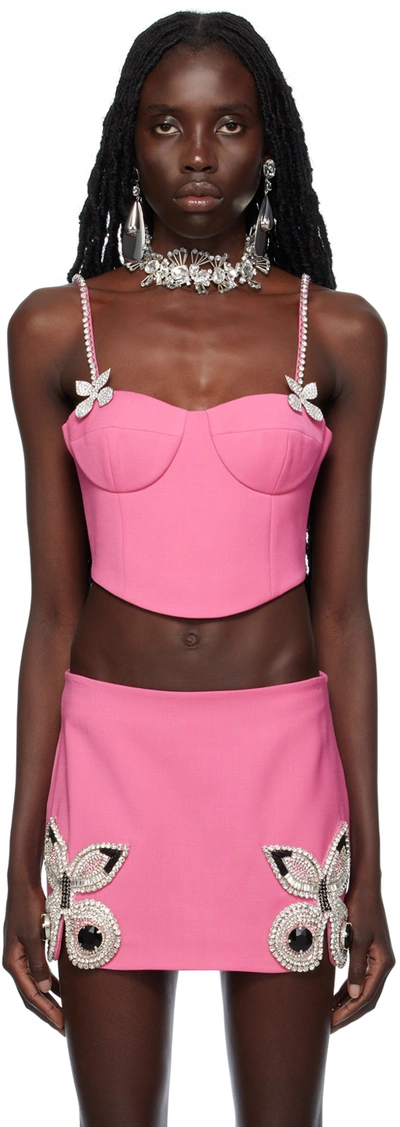Shop Area Pink Butterfly Crystal Bustier In Carmine Rose