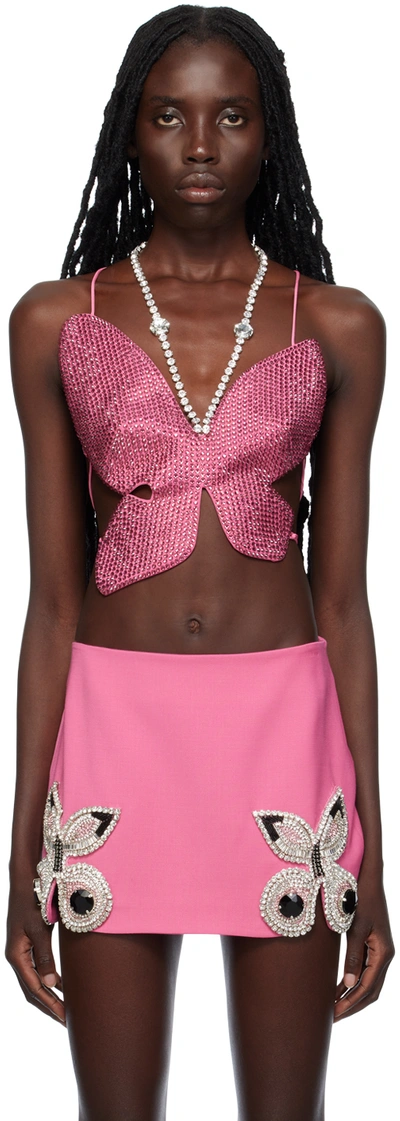 Shop Area Pink Crystal Butterfly Camisole In Carmine Rose