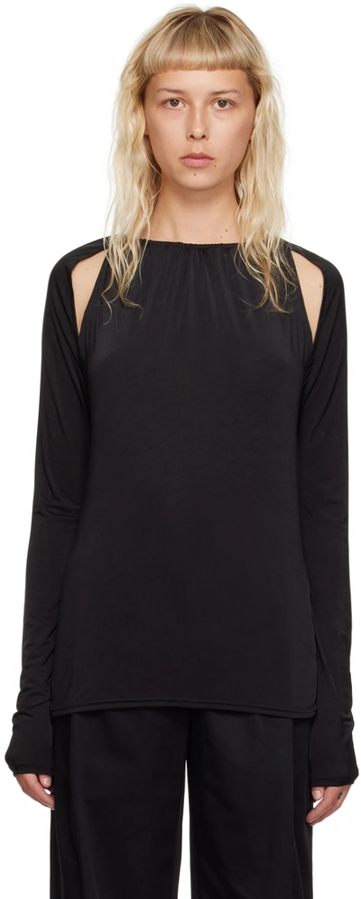 Shop Victoria Beckham Black Cutout Long Sleeve T-shirt In 1 Black
