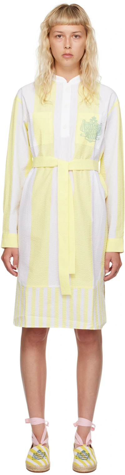 Shop Maison Kitsuné White & Yellow Hotel Olympia Edition Poolside Dress In P725 Lemon